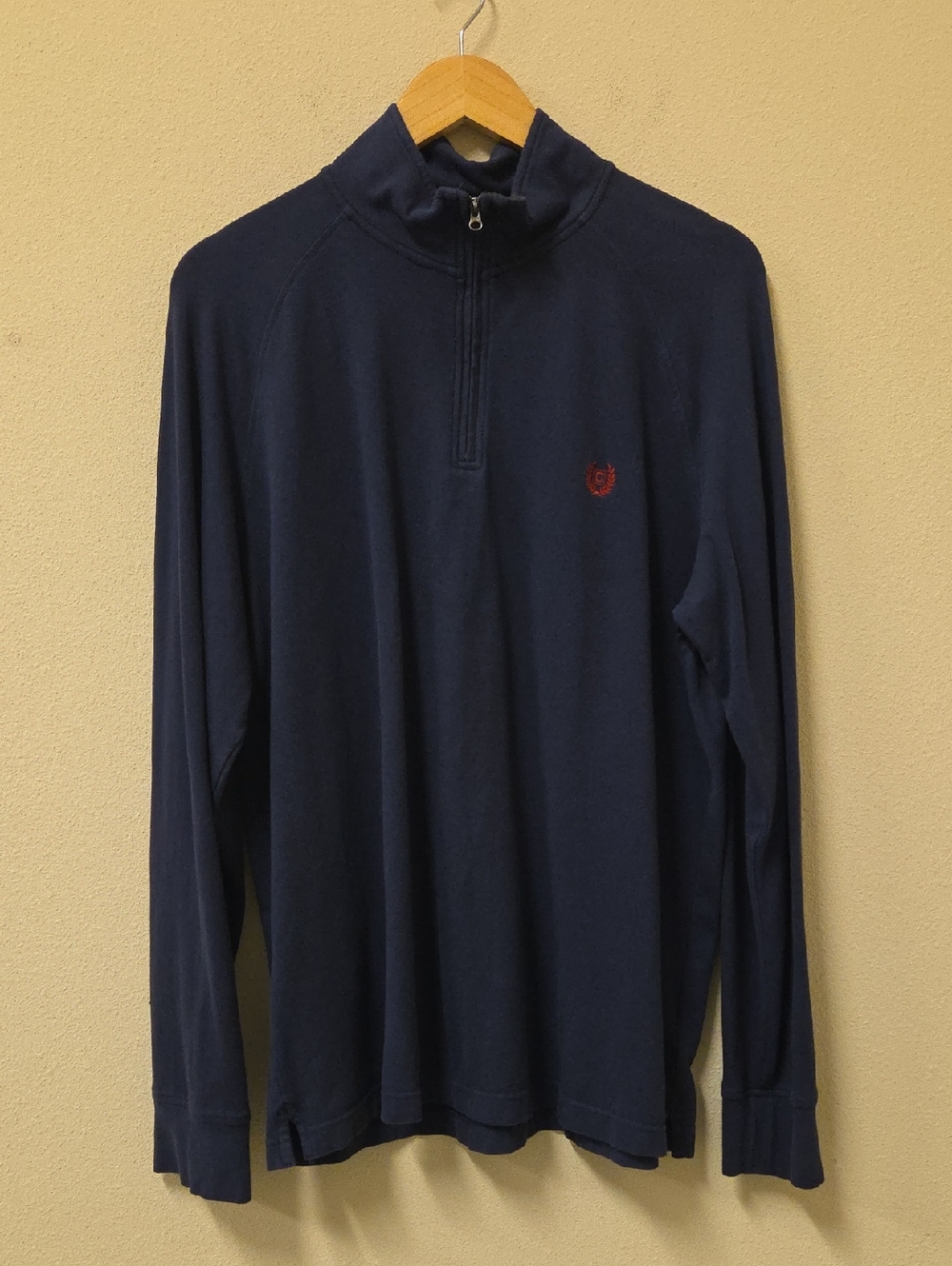 Chaps Vintage Y2K Navy Mens Quarter-Zip Pullover Preppy with Red Crest Size L